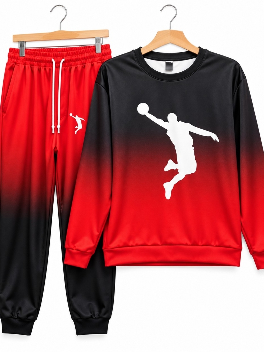 Men’s Basketball Tracksuit Set Size M Black Red Ombre Sweatshirt Jogger Pants